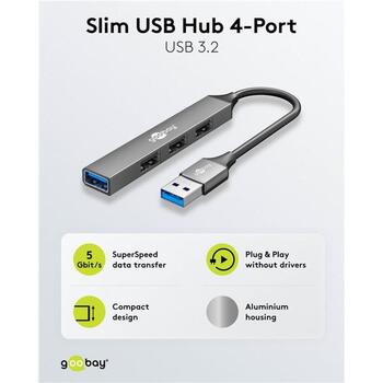Goobay dokstacija 74456, 5 Gbit/s, 4 USB-A porti, gaiši pelēka (74456)