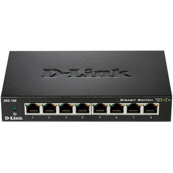 D-Link коммутатор DGS-108/E, 8x 10/100/1000 Mbps, L2, неуправляемый, 16 Gbit/s, металлический корпус, QoS, IGMP snooping (DGS-108/E)