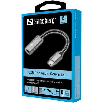 Sandberg USB-C аудио адаптер 136-27, 1x3,5mm, USB-C, стереозвук, прост в использовании (136-27)