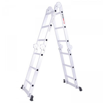 Ecomax universālās kāpnes Silver PRO EML0001 EMX, 4x3 pakāpieni, 150kg, 1,74m, 3,46m, 0,96m, alumīnija, EN131 (EML0001&EMX)