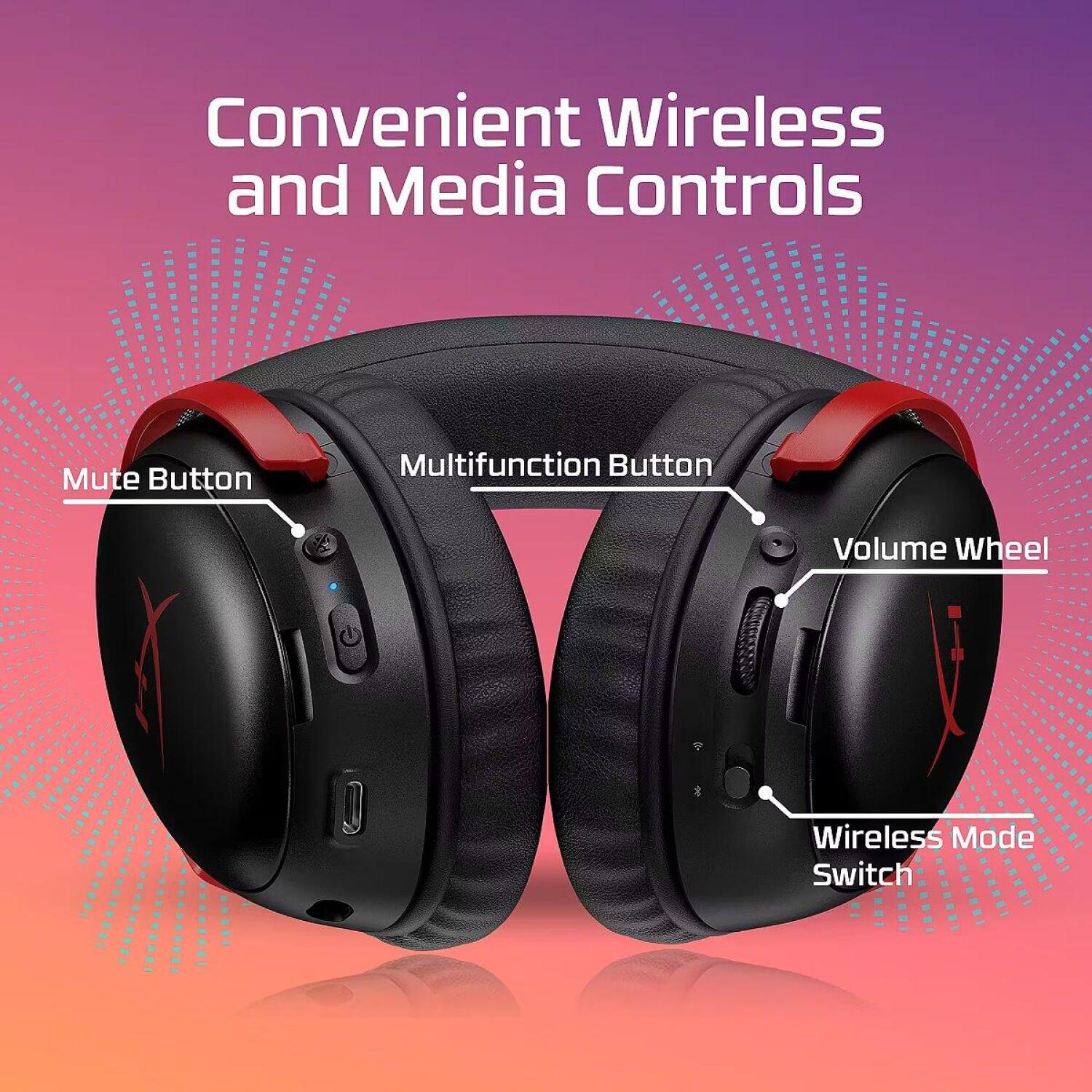 HyperX Austiņas Cloud III S Wireless A59YZAA, 20-20000 Hz, 340 g, 64 Ω, 112 dB, Bluetooth, Noņemams mikrofons (A59YZAA)