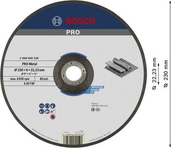 Slīpēšanas ripa 230X22X6 mm, metālam, Lielām leņķa slīpmašīnām ar fiksācijas uzgriezni PRO METAL SLĪPRIPA, 2608600228, BOSCH (2608600228)