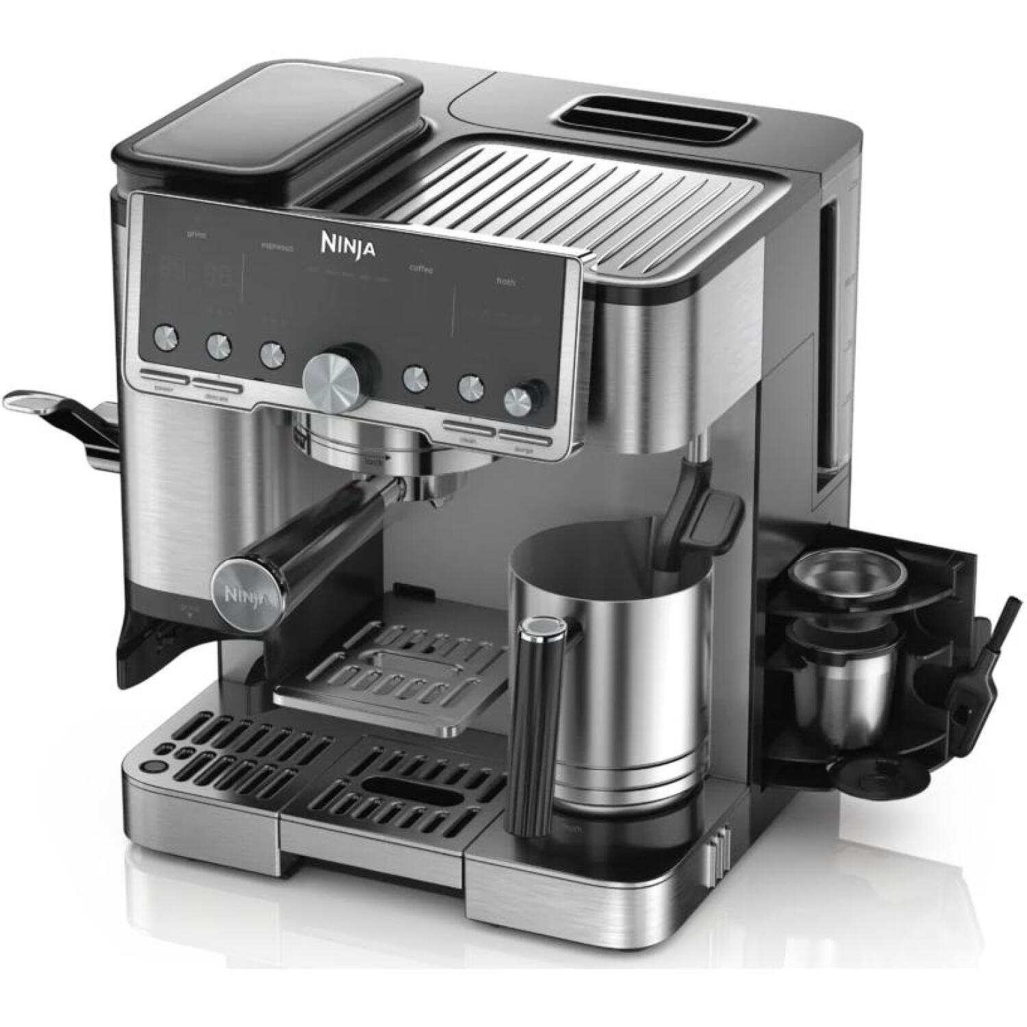 Ninja Полуавтоматическая кофемашина ES701EU, 1650 W, 9 Bar, 2 л, 250 г, автоматический взбиватель молока, встроенная кофемолка (ES701EU)