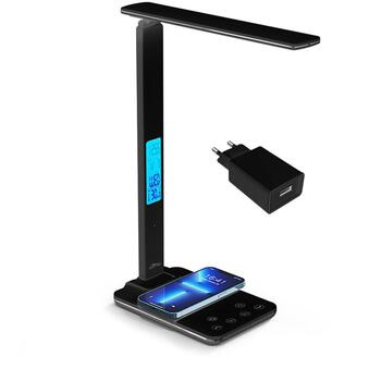 Media-Tech Настольная лампа MT222K, 4W, 36 LED, 3000-6500K, 750LUX, беспроводная зарядка 5-15W, таймер автоотключения (MT222K)