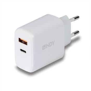Lindy зарядное устройство 73424 30W, 100-240V, 20V, 2 USB порта, быстрая зарядка, защита от перегрузки, белый (73424)