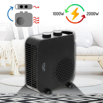 Super kompakts un efektīvs ventilatora sildītājs 2000W 2 jaudas līmeņi Melns AD7725B Adler (AD 7725b)