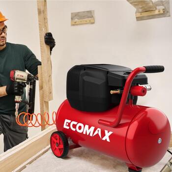 Ecomax virzuļkompresors EMX 0202484, 1300W, 24L, 220-240V, 155L/min, 8bar, bezeļļas, horizontāla tvertne, pārvietojams (0202484&EMX)