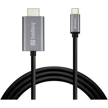 Sandberg 136-21 кабель USB-C-HDMI, 2м, 4K 60Гц, HDCP 2.2, алюминиевый корпус, прямые разъемы (136-21)