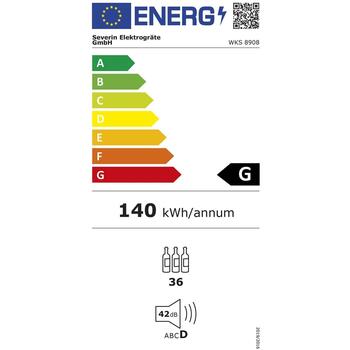 Severin Винный Холодильник 8908, 140 кВтч, 95 литров, 33 бутылки, 5°-18°C, 43 дБ, LED освещение, 158.5 см (8908)