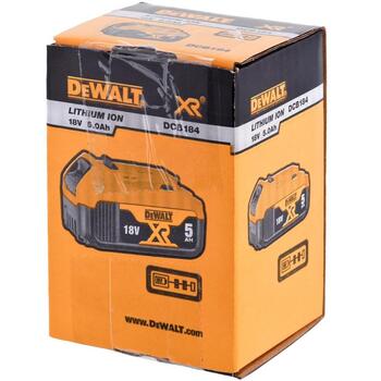 Dewalt Akumulators DCB184-XJ, 18 V, 5 Ah, Li-Ion, 1 gab., bez atmiņas efekta, pārkaršanas aizsardzība (DCB184-XJ)