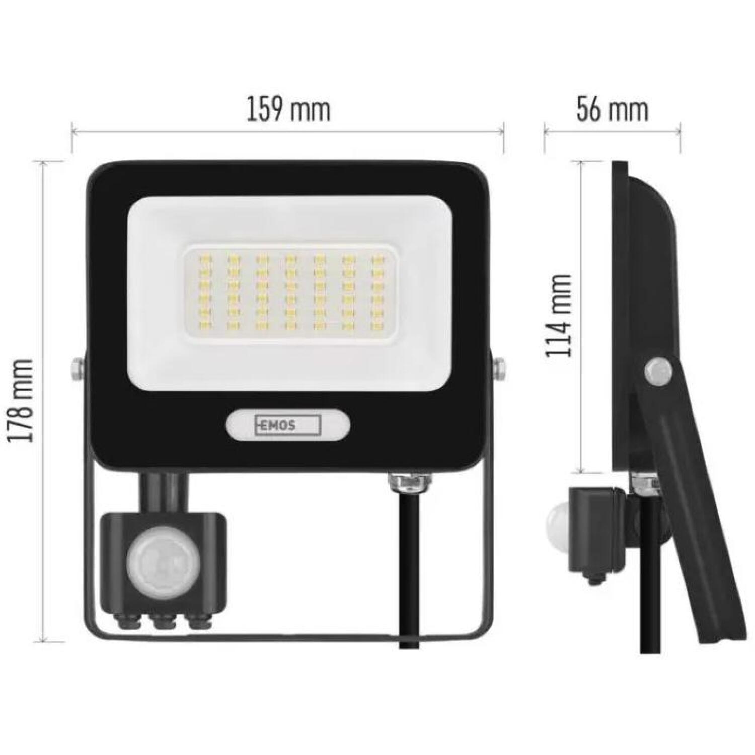 Emos LED прожектор GLARO ZS2334B, 30 W, 3000 lm, IP54, нейтральный белый, PIR датчик, алюминий, стекло (ZS2334B)