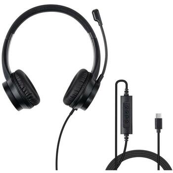 Lindy гарнитура 20439 USB Type-C, 20 - 20000 Гц, 1.95 м кабель, бинауральная, черная, встроенное управление (20439)