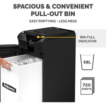 Fellowes Slēdzis AutoMax 350C 4964101 350 lapas, 4 x 38 mm, 68 L, P-4, Kluss, SmartLock, Auto Reverse, 4 riteņi (4964101)