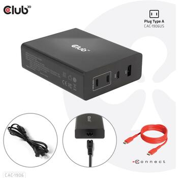 Club3D зарядное устройство CAC-1906 132W, 3 USB Type-C, 1 USB Type-A, 100-240V, PD 3.0, защита от перегрузки и короткого замыкания (CAC-1906)