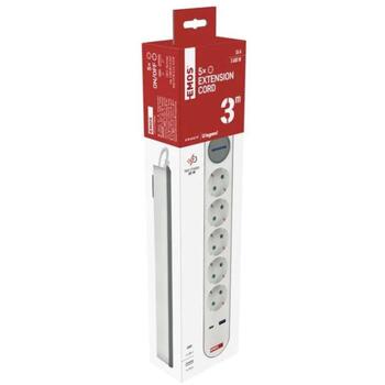 Emos Удлинитель P1523FC, 3 м, 5× 2P + PE, 1× USB-A + 1× USB-C, 3,1 A, 15,5 W, выключатель, защита от детей (P1523FC)