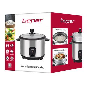 Beper Пароварка для Риса P101VAP001, 400W, 1L, стеклянная крышка, стальная конструкция, антипригарная чаша, паровая подставка (P101VAP001)