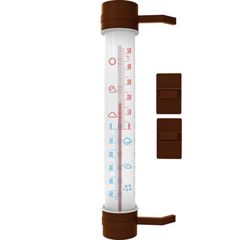 Bioterm термометр 020807, от -50°C до +50°C, 27см, пластиковая шкала, клеевой, винтовой, коричневый (020807)