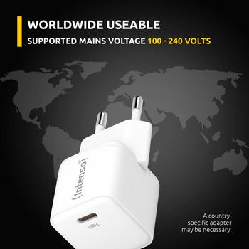 Intenso strāvas adapteris 7803052 30 W, 100-240 V, 1 USB Type-C, ātrā uzlāde, 1.5 m USB-C uz Lightning kabelis, balts (7803052)