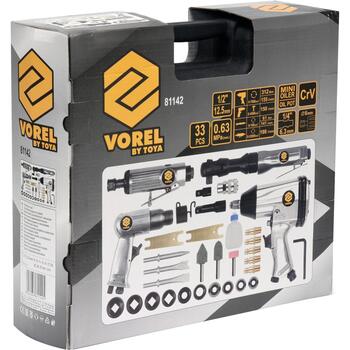 Vorel Pneimatisko instrumentu komplekts 81142, 33 gab, 340 Nm, 0-25000 min⁻¹, 4500 min⁻¹, 0,63 MPa, 226 l/min, 1/2