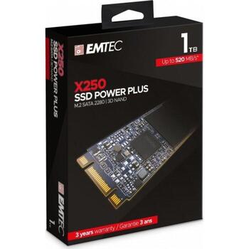 Emtec SSD M2 Sata X250 1TB Power Plus ECSSD1TX250, 1 TB, 520 MB/s, 500 MB/s, SATA III 6 Gb/s, ECC, TRIM, SMART (ECSSD1TX250)