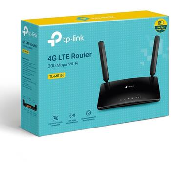 TP-LINK маршрутизатор TL-MR150, 300 Мбит/с, 4G LTE, 2 антенны, 4 LAN порта, 2.4 ГГц, адаптер питания, RJ45 кабель (TL-MR150)