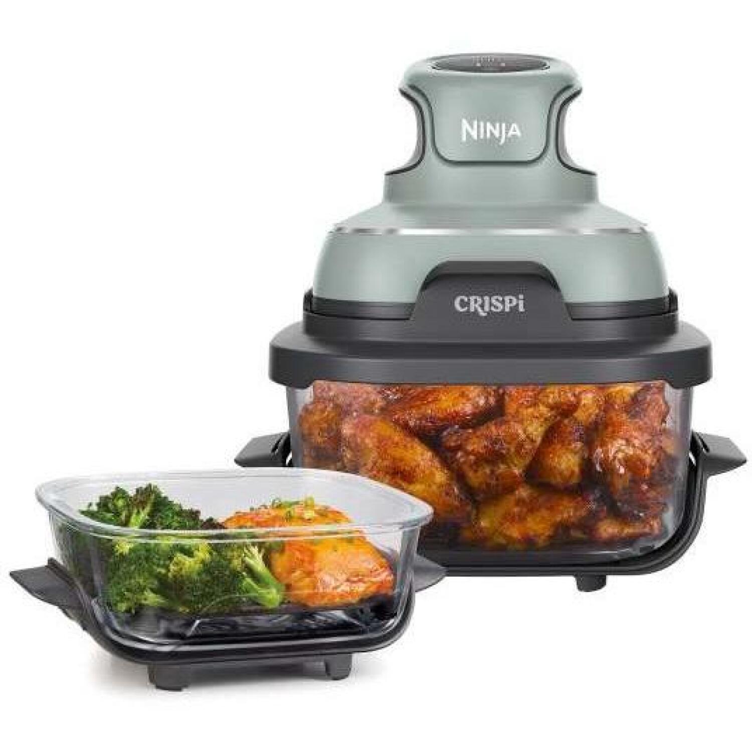 Ninja CRISPi FN101EUSG pārnēsājams karstā gaisa fritieris cepšanai un gatavošanai 1700W 3.8L 1.4L 4 funkcijas 80-185°C stikla trauki zaļš (FN101EUSG)