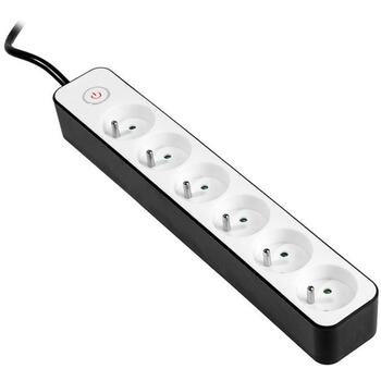 Tracer Удлинитель TRALIS46259, 1.5m, 2300W, 6 розеток, с выключателем, черно-белый цвет, защита от перенапряжения (TRALIS46259)
