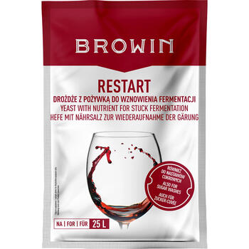 Browin Restart дрожжи 400305, 22 г, 25 л, 7-10 дней, красное вино, белое вино, розовое вино, сушеные (400305)