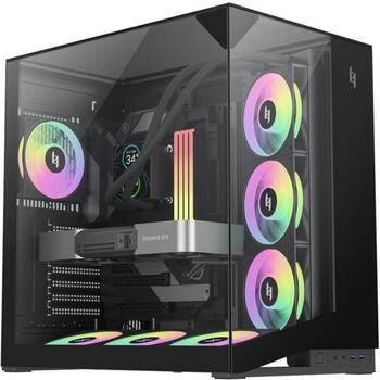 Gamemax Корпус NEX C56 VC BK, 30см x 44.6см x 44.8см, 7 слотов расширения, 2 x USB 3.2 Gen 1, 1 x USB-C 3.2 Gen 2, 1 x наушники (NEX C56 VC BK)