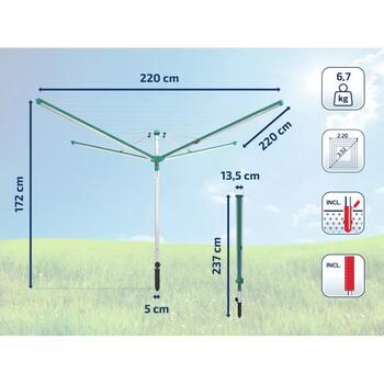 Leifheit veļas žāvētājs rotējošs Linomatic 500 Plus 1085276, 50m, 2,03m, 3,28m, 10 līmeņu augstums, automātiska auklu ievilkšana (1085276)