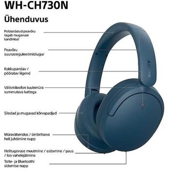 Sony bezvadu austiņas WH-CH730N WHCH730NL.CE7, 30mm, 6-20000Hz, 100Ω, 108dB, Bluetooth 6.0, aktīvā trokšņu slāpēšana (WHCH730NL.CE7)