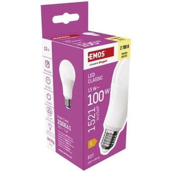 Emos LED лампочка A60 ZQ5E61, 13 W, 1521 lm, 230 V, 2700 K, E27, 180°, 30 000 ч, E, 80 (ZQ5E61)