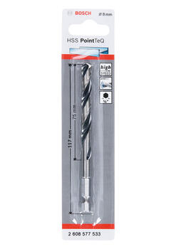 HSS Hex metāla urbis 8.0mm, Urbjmašīnām/skrūvgriežiem, triecienurbjmašīnām/triecienskrūvgriežiem HSS SPIRĀLVEIDA URBIS POINTTEQ AR SEŠSTŪRA KĀTU, 2608577533, BOSCH (2608577533)