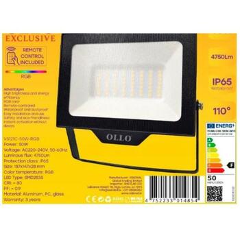 Ollo LED-прожектор VS121C-50W-RGB 50W, 4750Lm, AC220-240V, 110°, IP65, без датчика (VS121C-50W-RGB)
