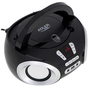 Adler CD Boombox AD 1181bs, 2x4W, 20 FM станций, USB подключение, LCD дисплей, Аккумулятор, AUX вход (AD 1181bs)