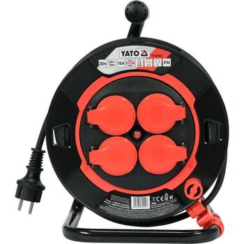 Yato удлинитель на катушке YT-81052, 20м, 3Gx1.5мм², 230В, 50Гц, 16А, IP44, 4 розетки, H05RR-F, 3000Вт, 1000Вт, заземление (YT-81052)