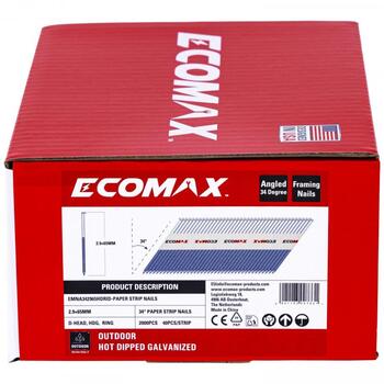 Ecomax гвозди для гвоздезабивного пистолета EMNA342965HDRID&EMX, 65x2,9мм, 34°, 2000 шт, горячеоцинкованные, кольцевые (EMNA342965HDRID&EMX)