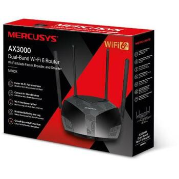 Mercusys беспроводной маршрутизатор MR80X, 3000 Мбит/с, 4 порта, Dual-band, Wi-Fi 6, RJ-45, SPI брандмауэр, 4 антенны (MR80X)
