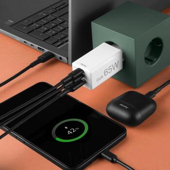 Hama зарядное устройство 001251420000, 65W, 100-240V, 2x USB-C, 1x USB-A, GaN, Power Delivery, Quick Charge 3.0, белый (001251420000)