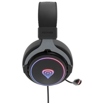 GENESIS Neon 764 NSG-2169 spēļu austiņas, vadu, USB-A, 20-20000 Hz, 50 mm, 112 dB, mikrofons, RGB apgaismojums, melnas (NSG-2169)