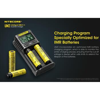 Nitecore Зарядное устройство UM2, 2 слота, 3000mA, ЖК-дисплей, восстановление IMR аккумуляторов, 1500mA на слот (UM2)