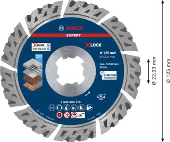 X-LOCK dimanta disks Multi Material 125, Mazām leņķa slīpmašīnām EXPERT MULTI MATERIAL DIMANTA GRIEZĒJDISKS, 2608900670, BOSCH (2608900670)