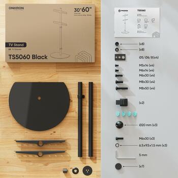 Onkron ТВ подставка TS5060-B, 30-60 дюймов, максимальная нагрузка 41 кг, VESA 100x100-400x400 мм, угол поворота -54° до +54° (TS5060-B)