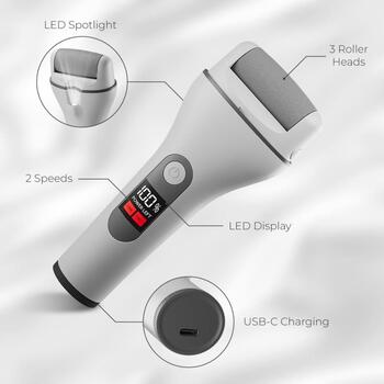 Ray Battler Callus Remover RB 0018, 2 скорости, LED дисплей, IPX5, 5V, 1200mAh, 4ч работы, дорожный чехол, ролики: мелкие, обычные (RB 0018)