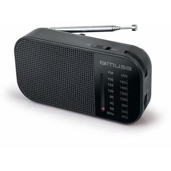 Muse портативное радио M-025R, FM/MW, аналоговый, 2x AAA, телескопическая антенна, динамик, разъем для наушников, черный (M-025R)