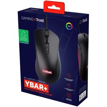 Trust USB datorpele GXT924 YBAR+ 24890, 25600 DPI, 50 G, 6 pogas, RGB apgaismojums, 1.8 m kabelis (24890)