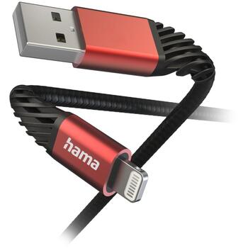 Hama USB kabelis 00201538, 1.5m, USB 2.0, Lightning, USB Type-A, 2.4A, 480Mbit/s, melns/sarkans (00201538)