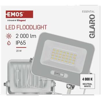 Emos LED prožektors GLARO ZS2224W, 20 W, 2000 lm, IP65, 120°, 4000 K, alumīnijs, stikls, 20 000 h (ZS2224W)