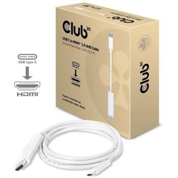 Club3D Видео кабель адаптер CAC-1514, 1.8 м, USB C, HDMI Type A, 4K @ 60Hz, 18 Gbit/s, 8 аудиоканалов (CAC-1514)