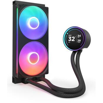 Nzxt CPU Dzesētājs RL-KR28E-B2, 2 ventilatori, 140mm, 98.61cfm, 34.5dB, RGB, LCD displejs, 8 LED (RL-KR28E-B2)
